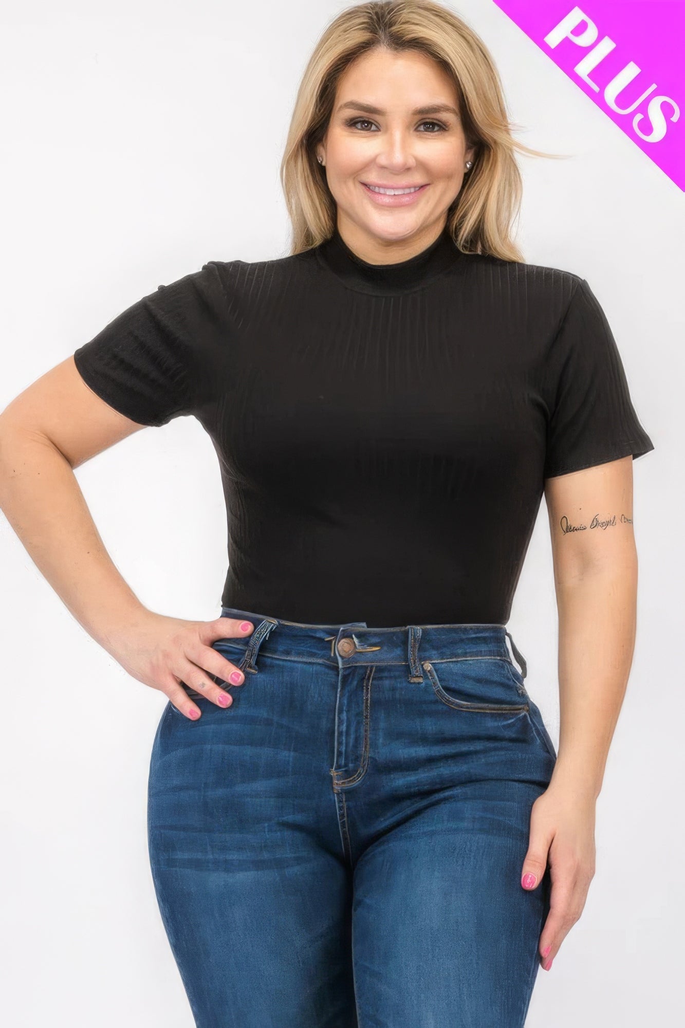 Plus Size Ribbed Short Sleeve Bodysuit - Flip Flop Dynasty