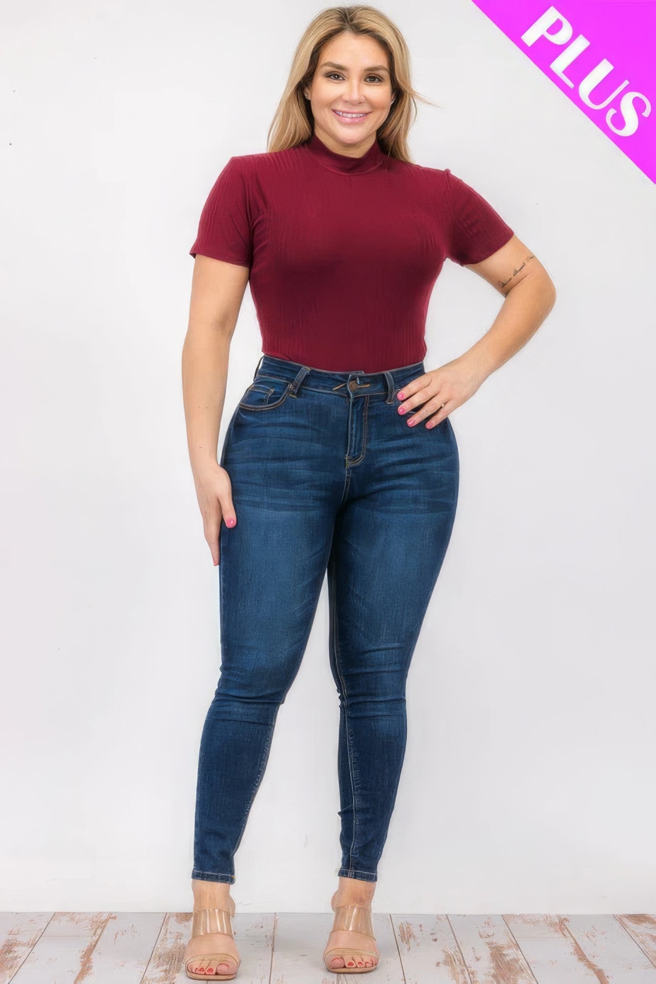 Plus Size Ribbed Short Sleeve Bodysuit - Flip Flop Dynasty