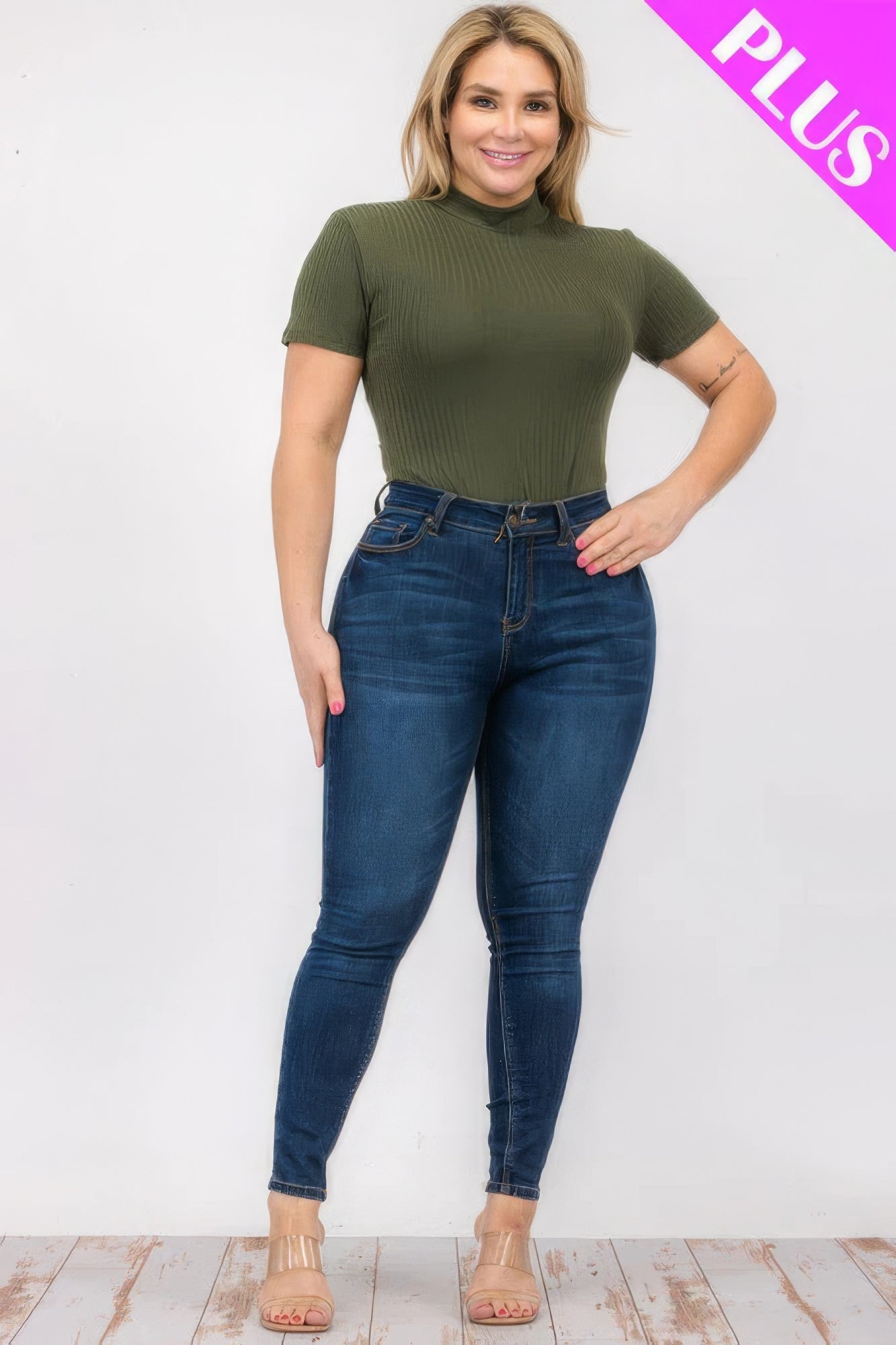 Plus Size Ribbed Short Sleeve Bodysuit - Flip Flop Dynasty