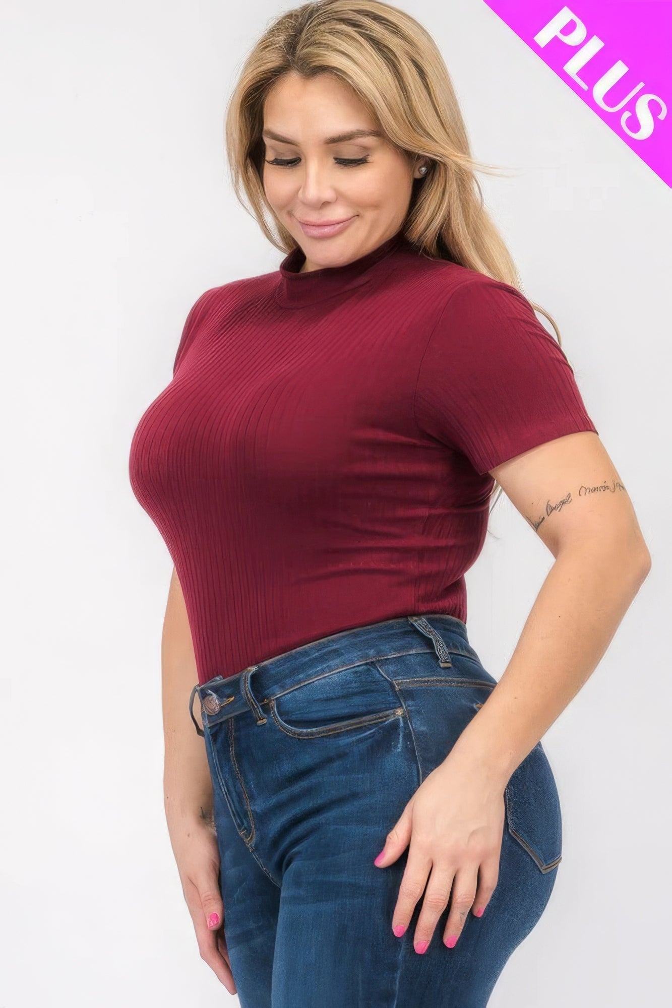 Plus Size Ribbed Short Sleeve Bodysuit - Flip Flop Dynasty