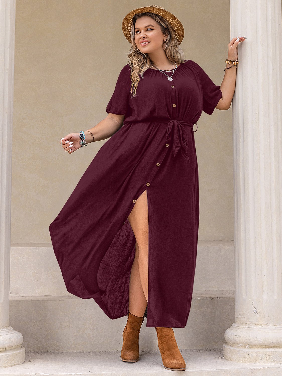 Plus Size Round Neck Half Sleeve Dress - Flip Flop Dynasty