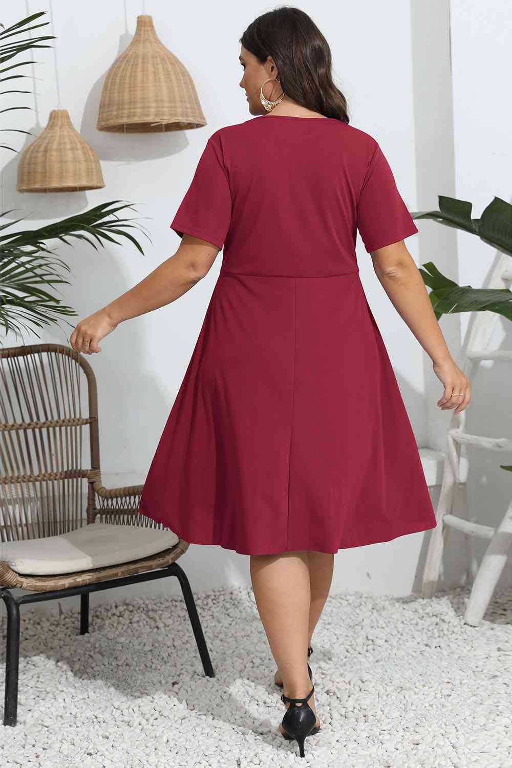 Plus Size Round Neck Openwork Dress - Flip Flop Dynasty