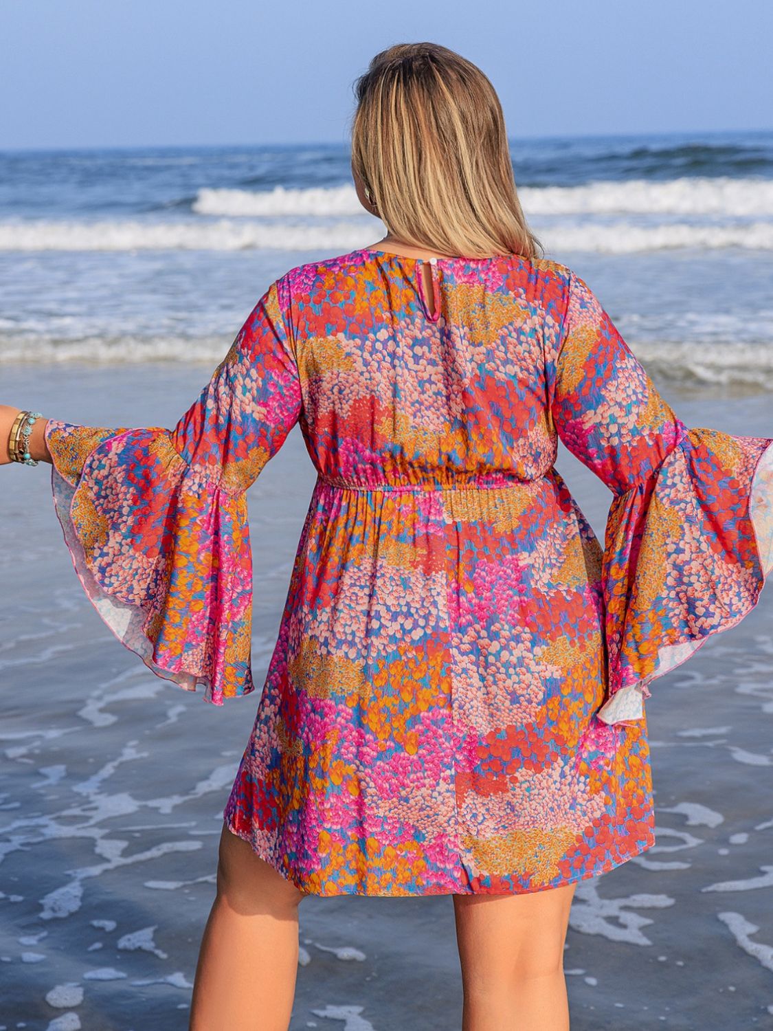 Plus Size Ruched Printed Long Sleeve Dress - Flip Flop Dynasty