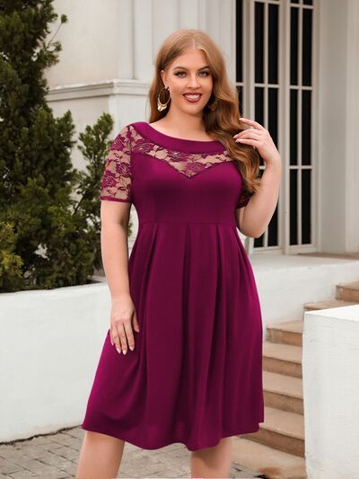 Plus Size Ruched Round Neck Short Sleeve Dress - Flip Flop Dynasty