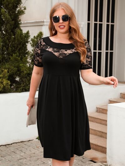 Plus Size Ruched Round Neck Short Sleeve Dress - Flip Flop Dynasty