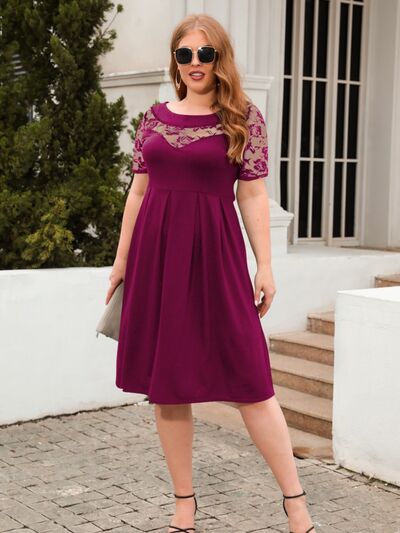 Plus Size Ruched Round Neck Short Sleeve Dress - Flip Flop Dynasty