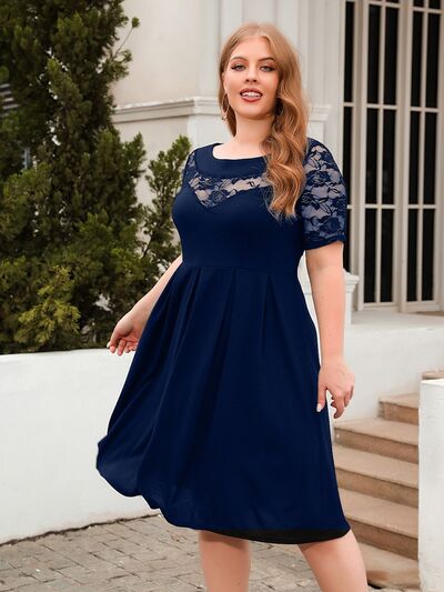 Plus Size Ruched Round Neck Short Sleeve Dress - Flip Flop Dynasty