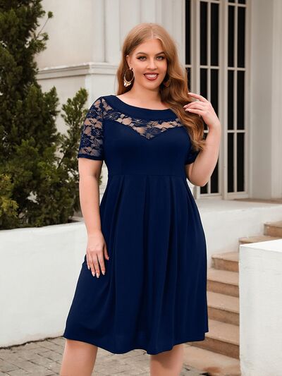 Plus Size Ruched Round Neck Short Sleeve Dress - Flip Flop Dynasty