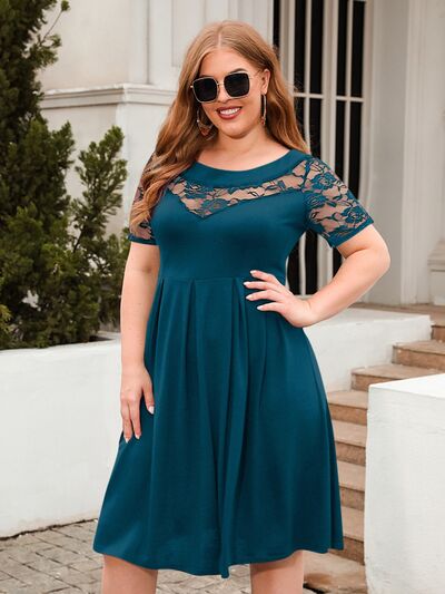 Plus Size Ruched Round Neck Short Sleeve Dress - Flip Flop Dynasty