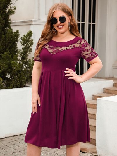 Plus Size Ruched Round Neck Short Sleeve Dress - Flip Flop Dynasty