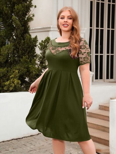 Plus Size Ruched Round Neck Short Sleeve Dress - Flip Flop Dynasty