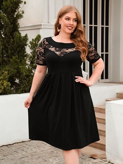 Plus Size Ruched Round Neck Short Sleeve Dress - Flip Flop Dynasty