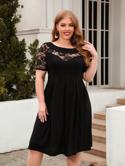 Plus Size Ruched Round Neck Short Sleeve Dress - Flip Flop Dynasty