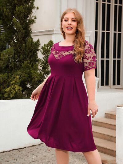 Plus Size Ruched Round Neck Short Sleeve Dress - Flip Flop Dynasty