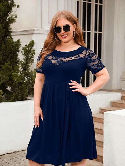 Plus Size Ruched Round Neck Short Sleeve Dress - Flip Flop Dynasty