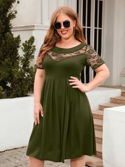 Plus Size Ruched Round Neck Short Sleeve Dress - Flip Flop Dynasty