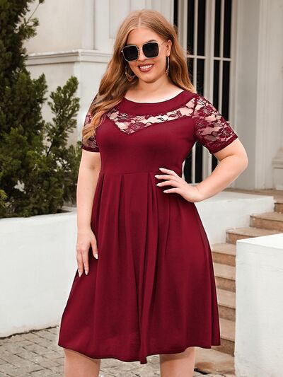 Plus Size Ruched Round Neck Short Sleeve Dress - Flip Flop Dynasty