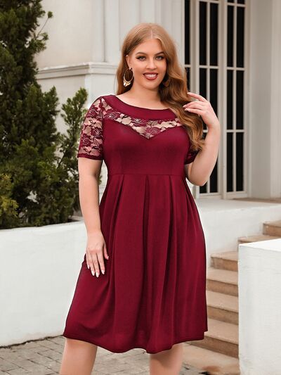 Plus Size Ruched Round Neck Short Sleeve Dress - Flip Flop Dynasty