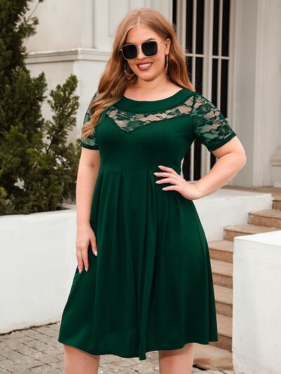 Plus Size Ruched Round Neck Short Sleeve Dress - Flip Flop Dynasty