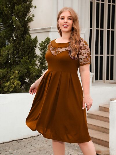 Plus Size Ruched Round Neck Short Sleeve Dress - Flip Flop Dynasty