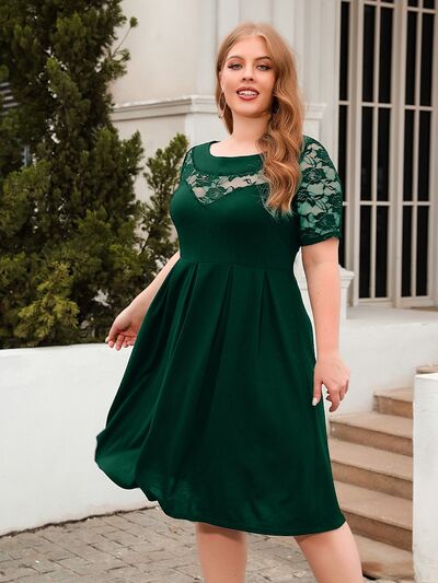 Plus Size Ruched Round Neck Short Sleeve Dress - Flip Flop Dynasty