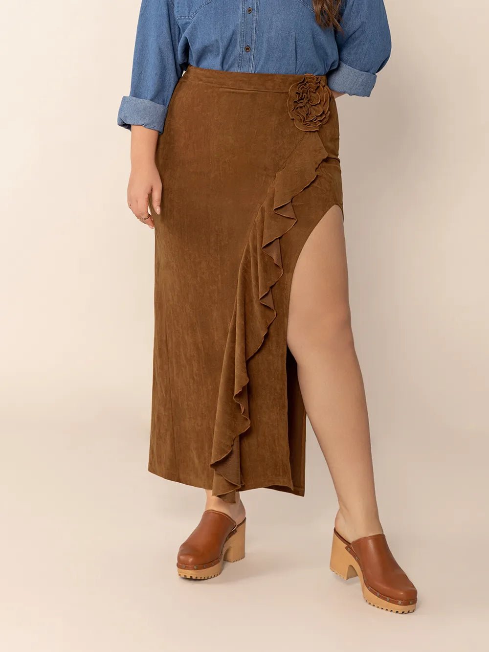 Plus Size Ruffled Slit High Rise Skirt - Flip Flop Dynasty