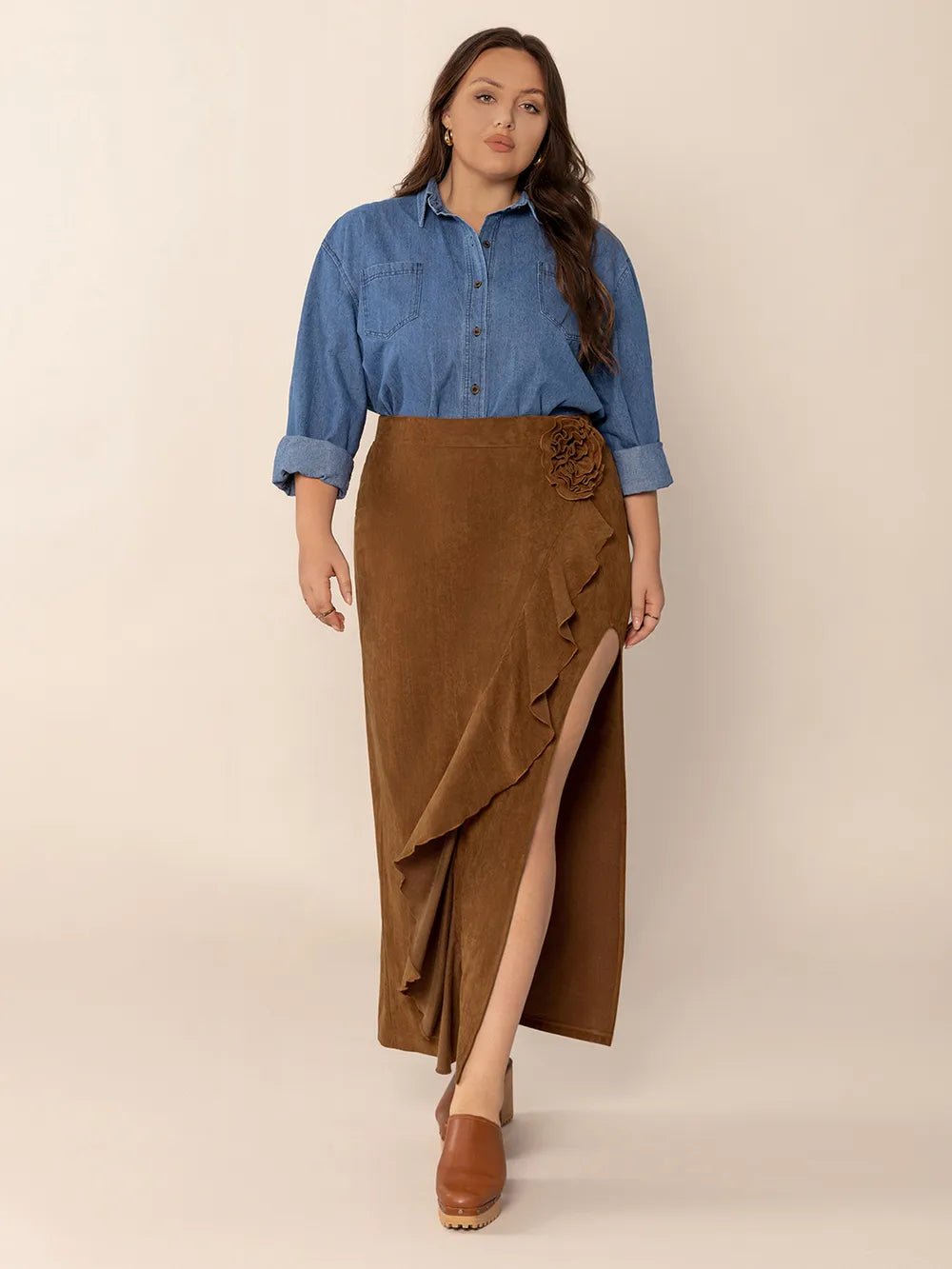 Plus Size Ruffled Slit High Rise Skirt - Flip Flop Dynasty