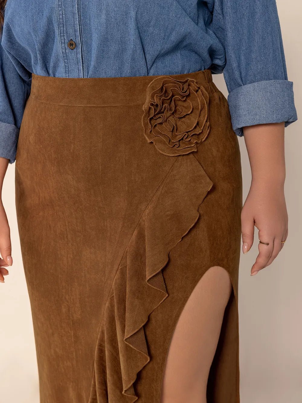 Plus Size Ruffled Slit High Rise Skirt - Flip Flop Dynasty