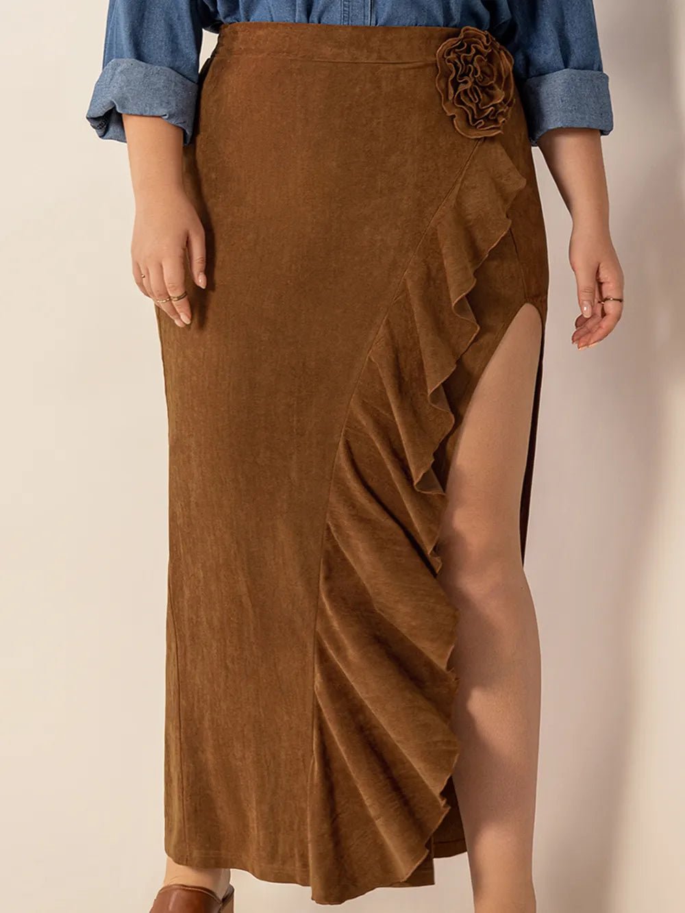 Plus Size Ruffled Slit High Rise Skirt - Flip Flop Dynasty
