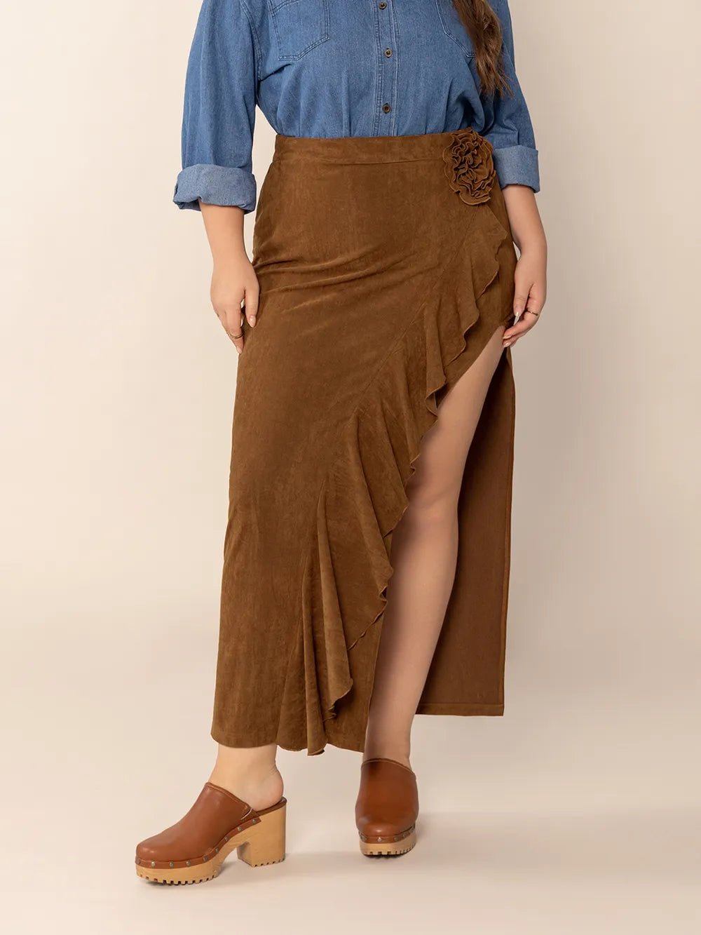 Plus Size Ruffled Slit High Rise Skirt - Flip Flop Dynasty