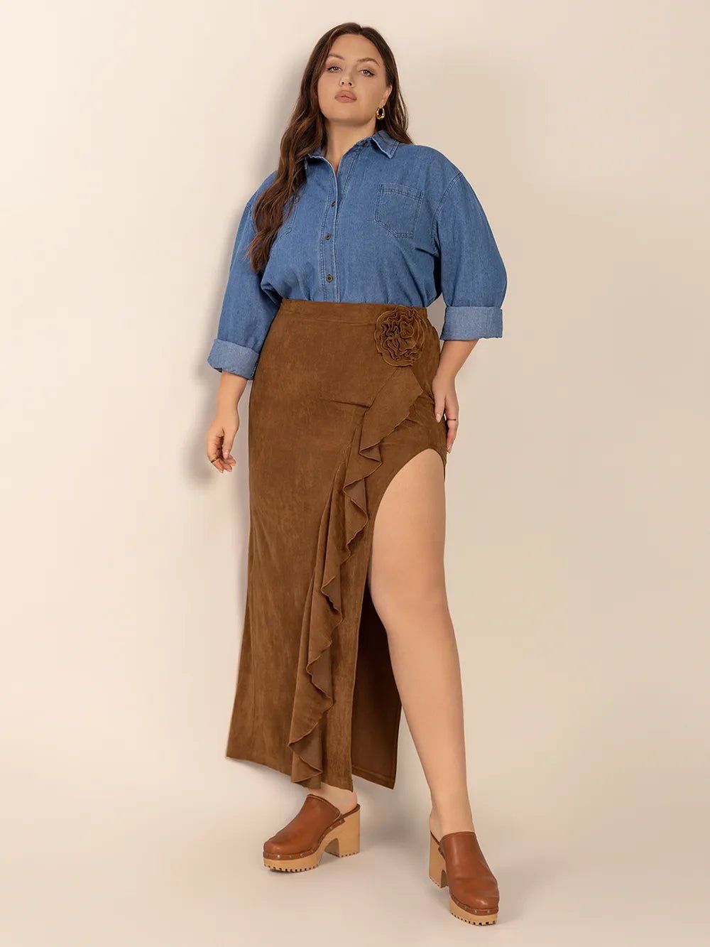 Plus Size Ruffled Slit High Rise Skirt - Flip Flop Dynasty