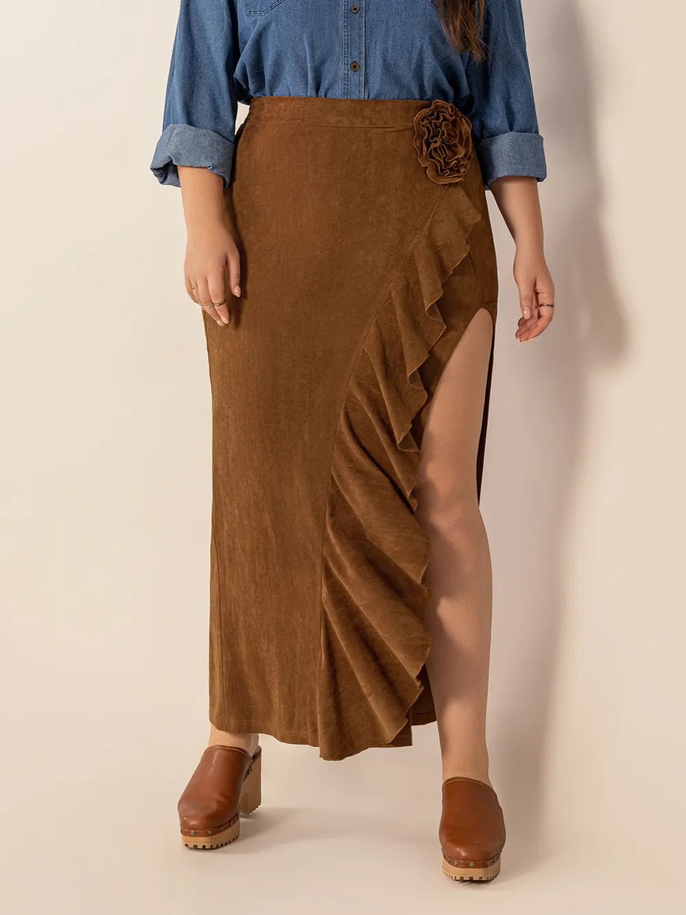 Plus Size Ruffled Slit High Rise Skirt - Flip Flop Dynasty