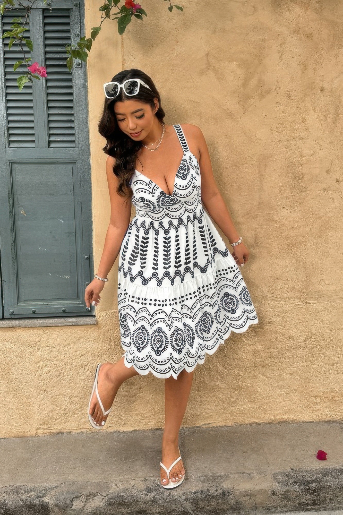 Plus Size Sleeveless Printed V Neck Woven Fit Dress - Flip Flop Dynasty