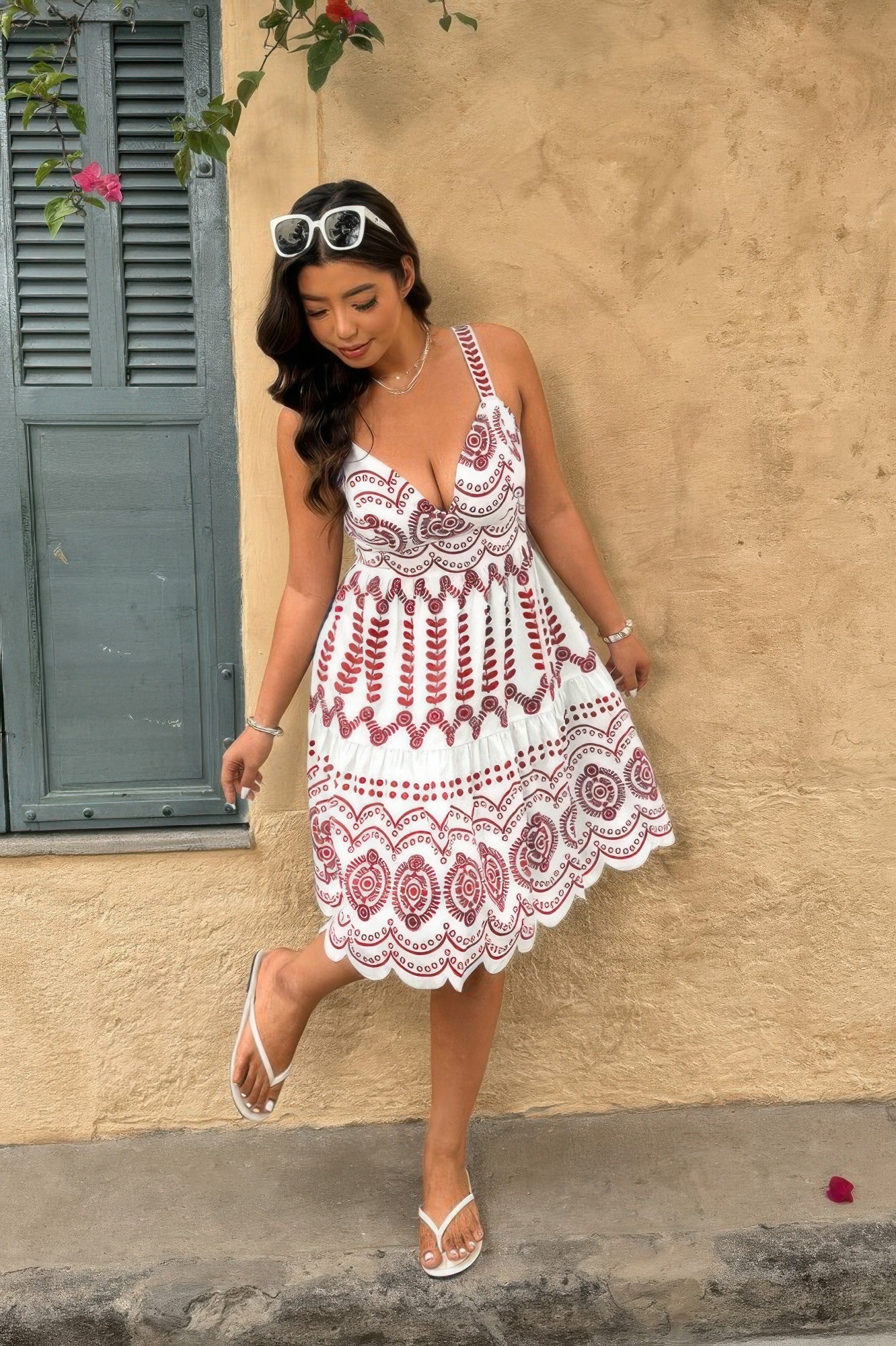 Plus Size Sleeveless Printed V Neck Woven Fit Dress - Flip Flop Dynasty