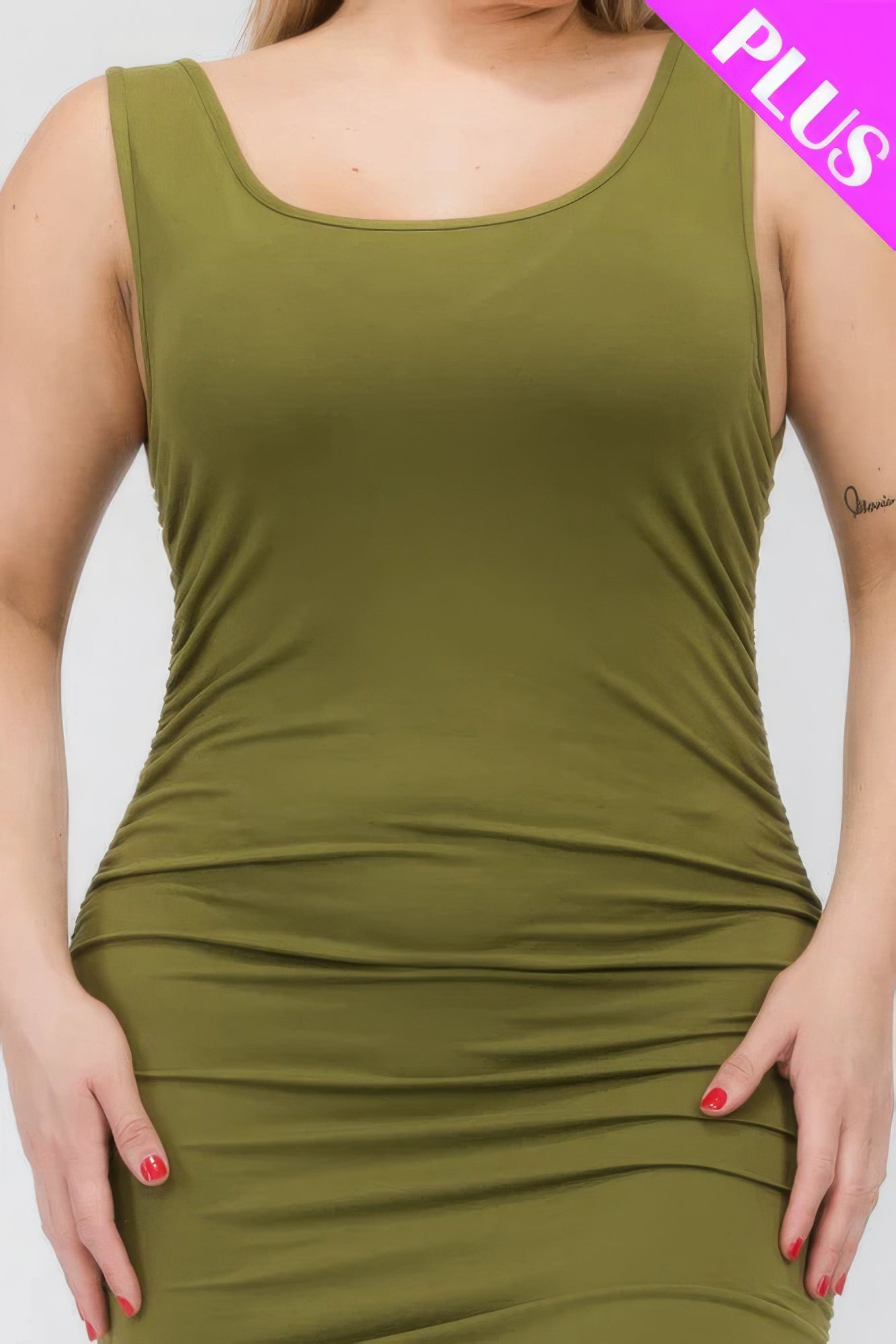 Plus Size Square Neck Ruched Bodycon Midi Dress - Flip Flop Dynasty