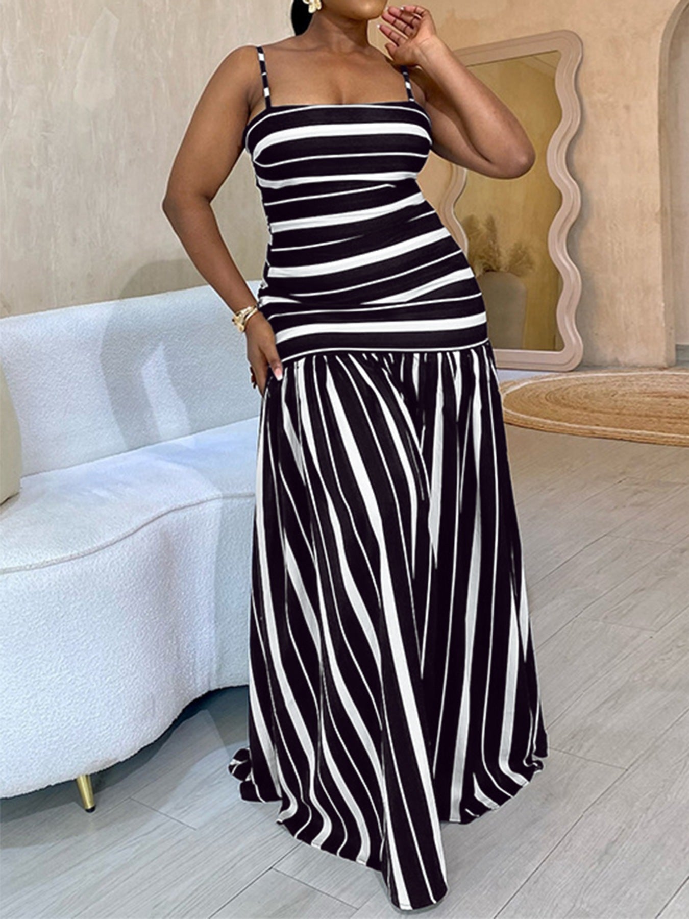 Plus Size Striped Spaghetti Strap Maxi Dress - Flip Flop Dynasty