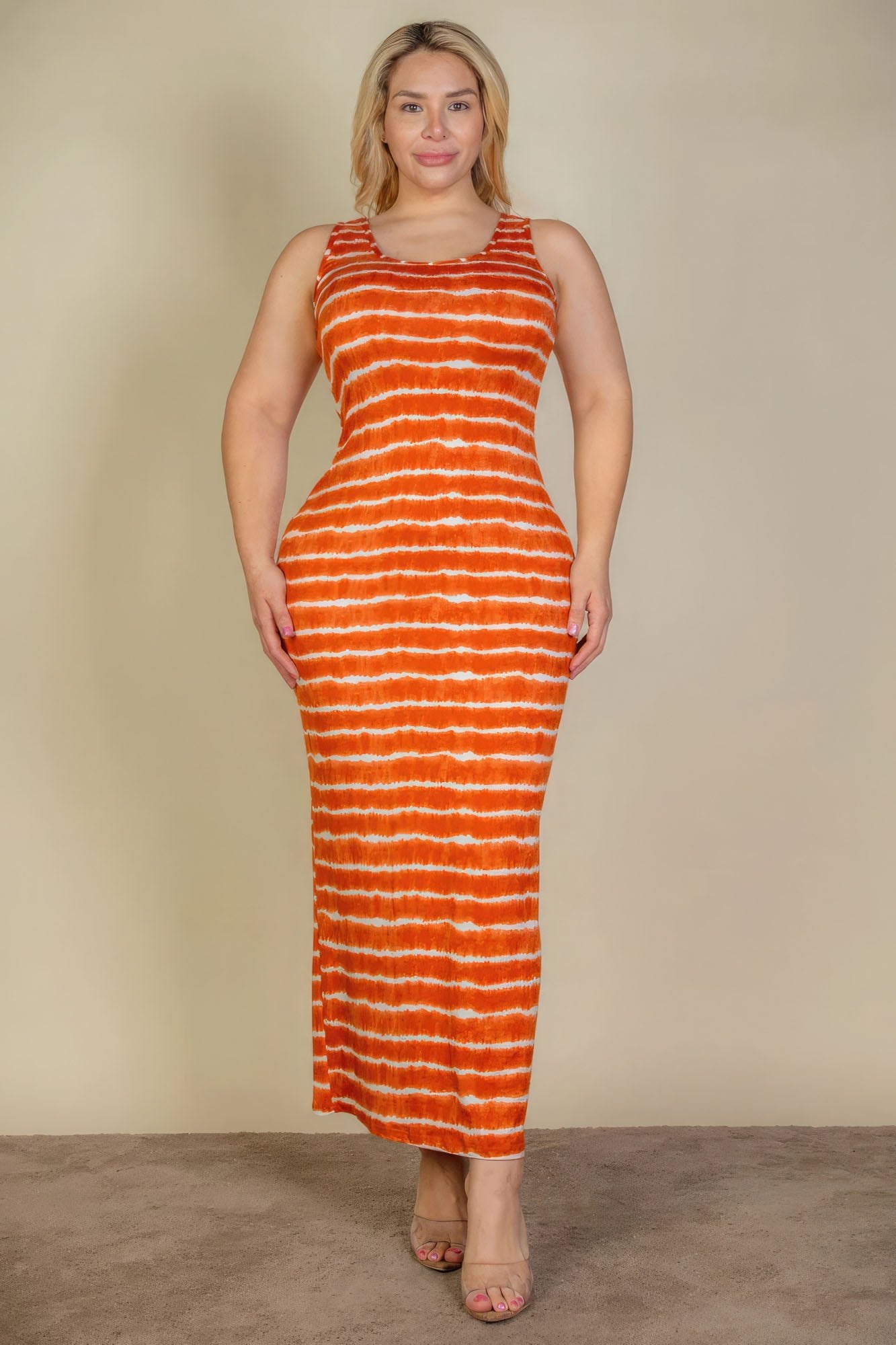 Plus Size Tie Dye Printed Tank Bodycon Maxi Dress - Flip Flop Dynasty