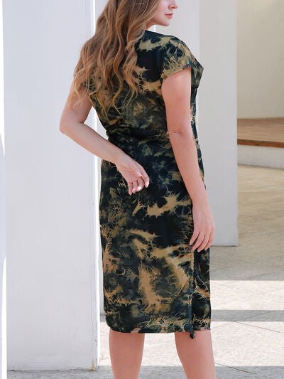 Plus Size Tie - Dye Round Neck Cap Sleeve Dress - Flip Flop Dynasty