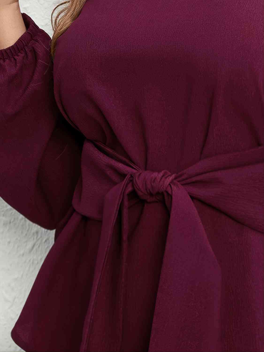 Plus Size Tie Front Long Sleeve Blouse - Flip Flop Dynasty