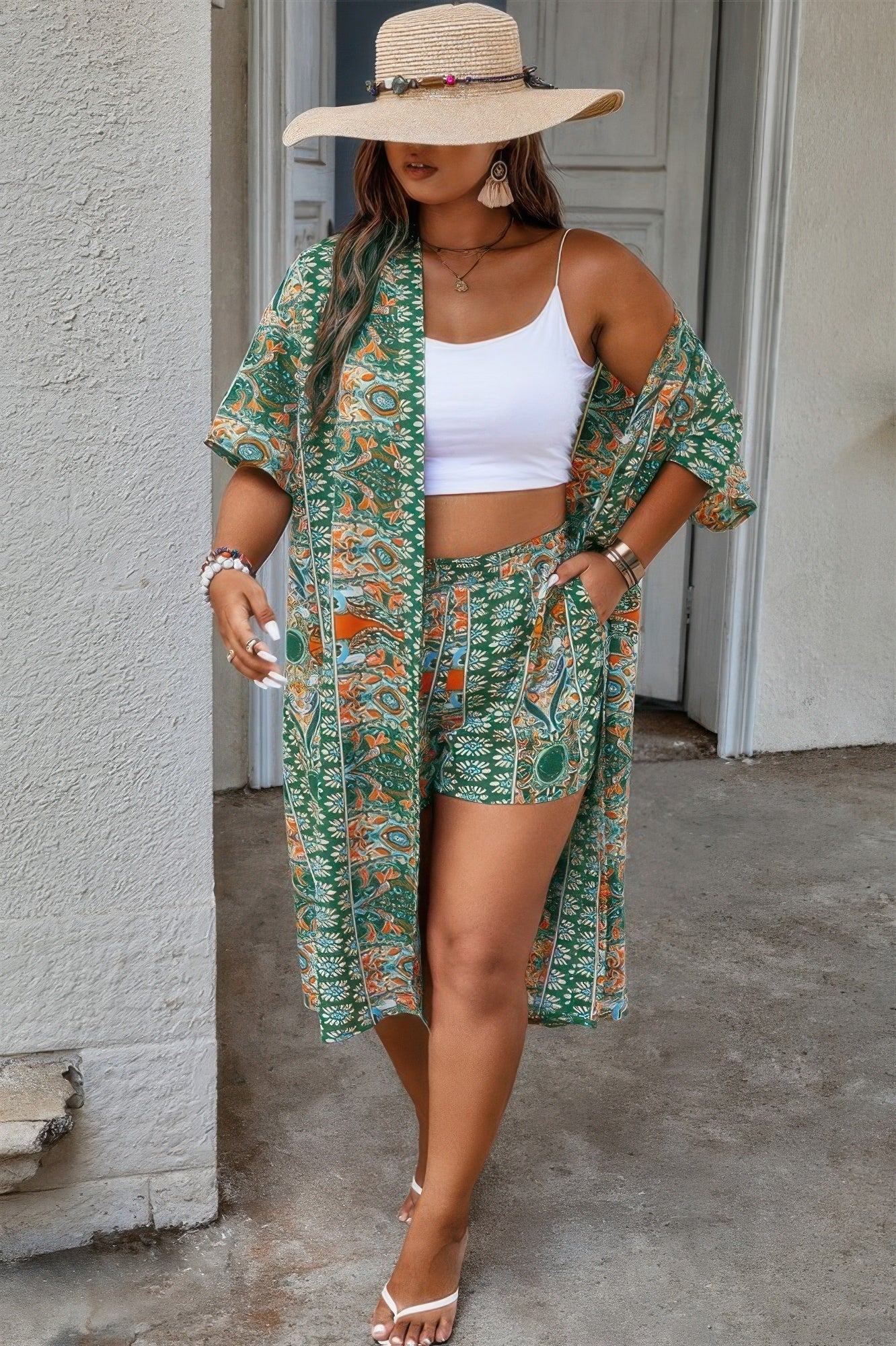 Plus Size Two Pieces Printed Elastic Waist Sets - Flip Flop Dynasty