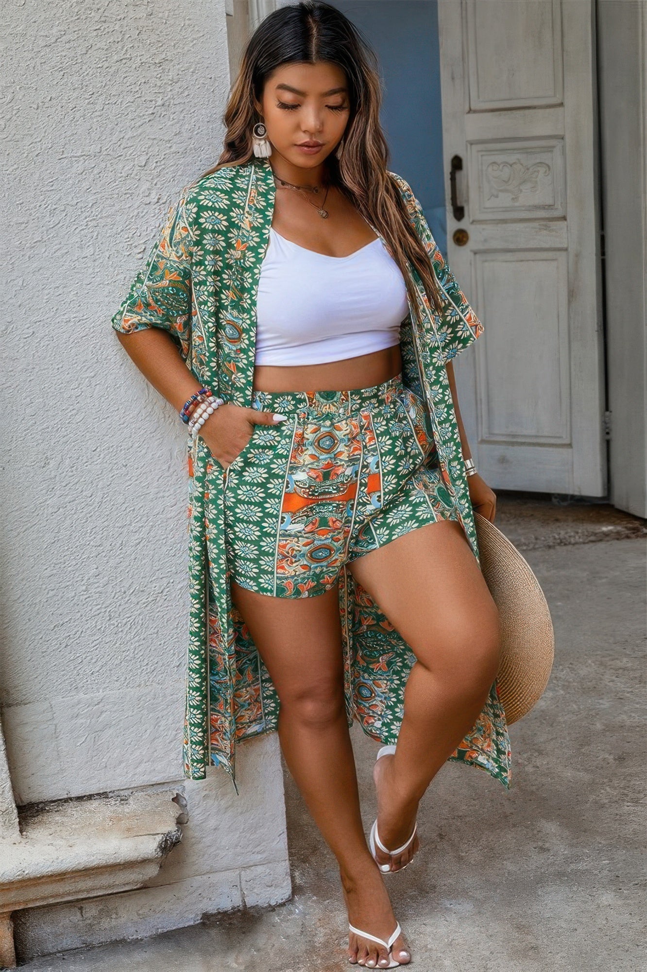 Plus Size Two Pieces Printed Elastic Waist Sets - Flip Flop Dynasty