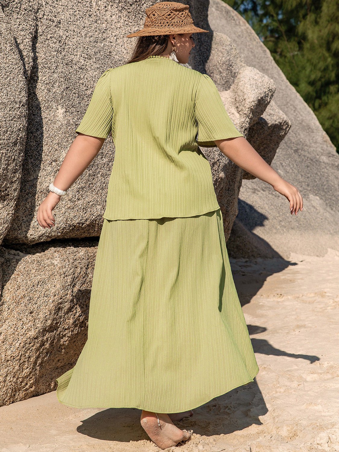Plus Size V - Neck Half Sleeve Top and High - Low Skirt Set - Flip Flop Dynasty