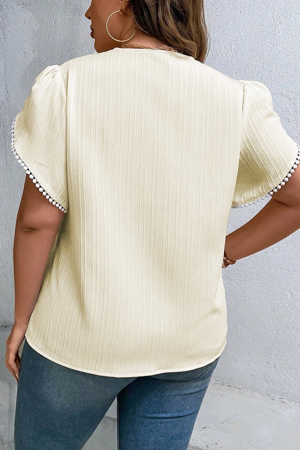 Plus Size V - Neck Petal Sleeve Blouse - Flip Flop Dynasty