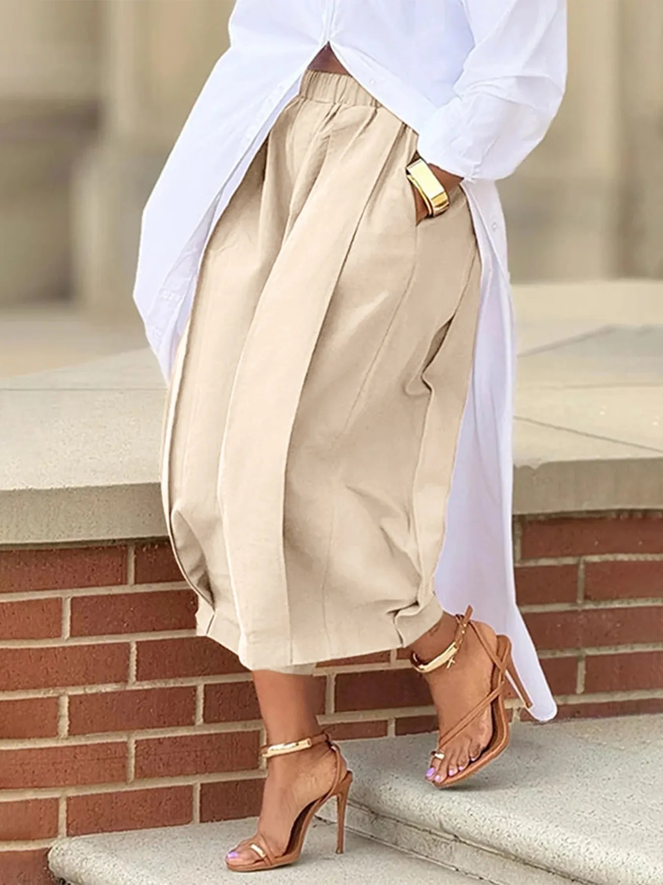 Plus Size Wide Leg Pleated Detail Cropped Pants - Flip Flop Dynasty