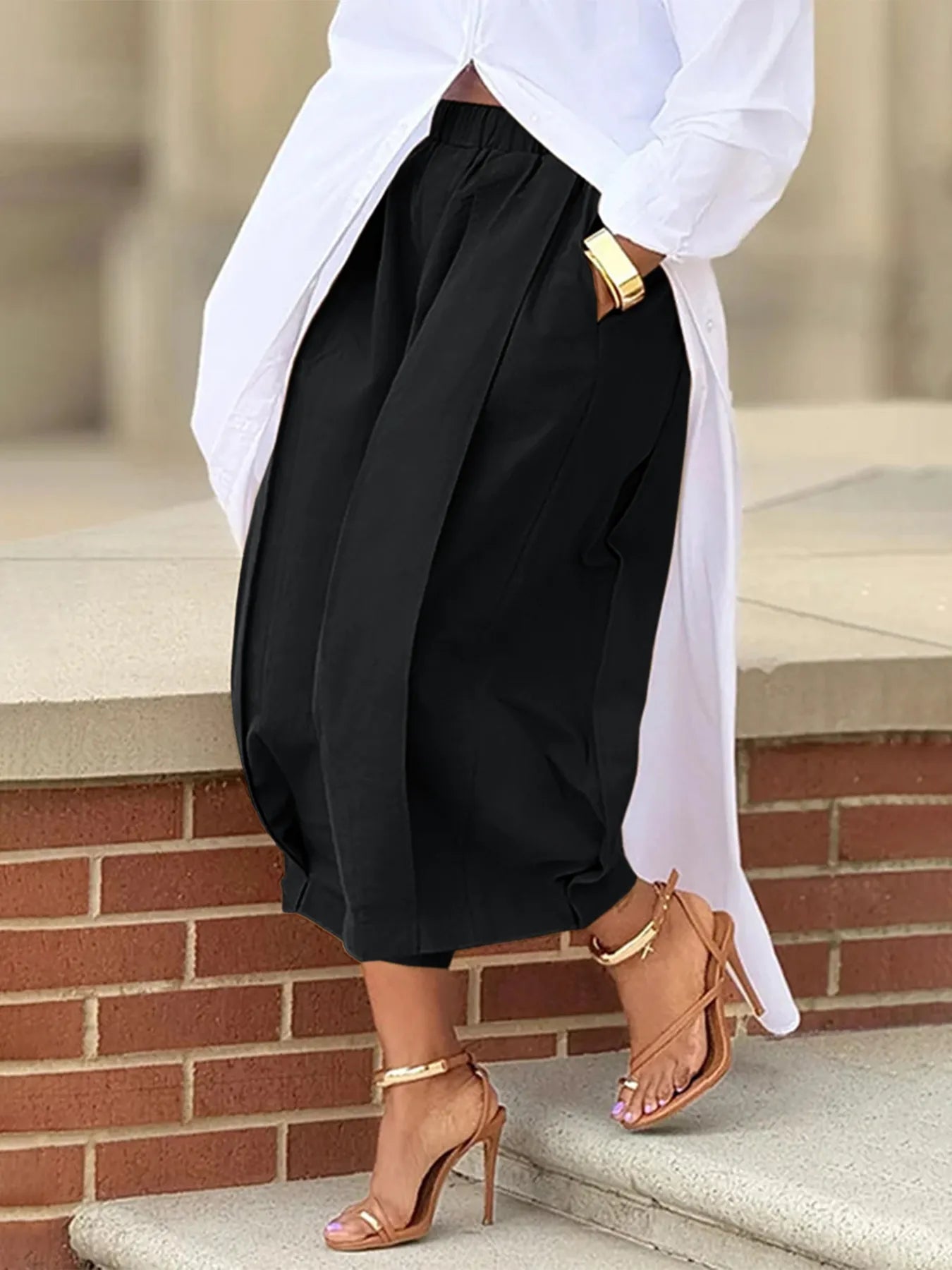 Plus Size Wide Leg Pleated Detail Cropped Pants - Flip Flop Dynasty