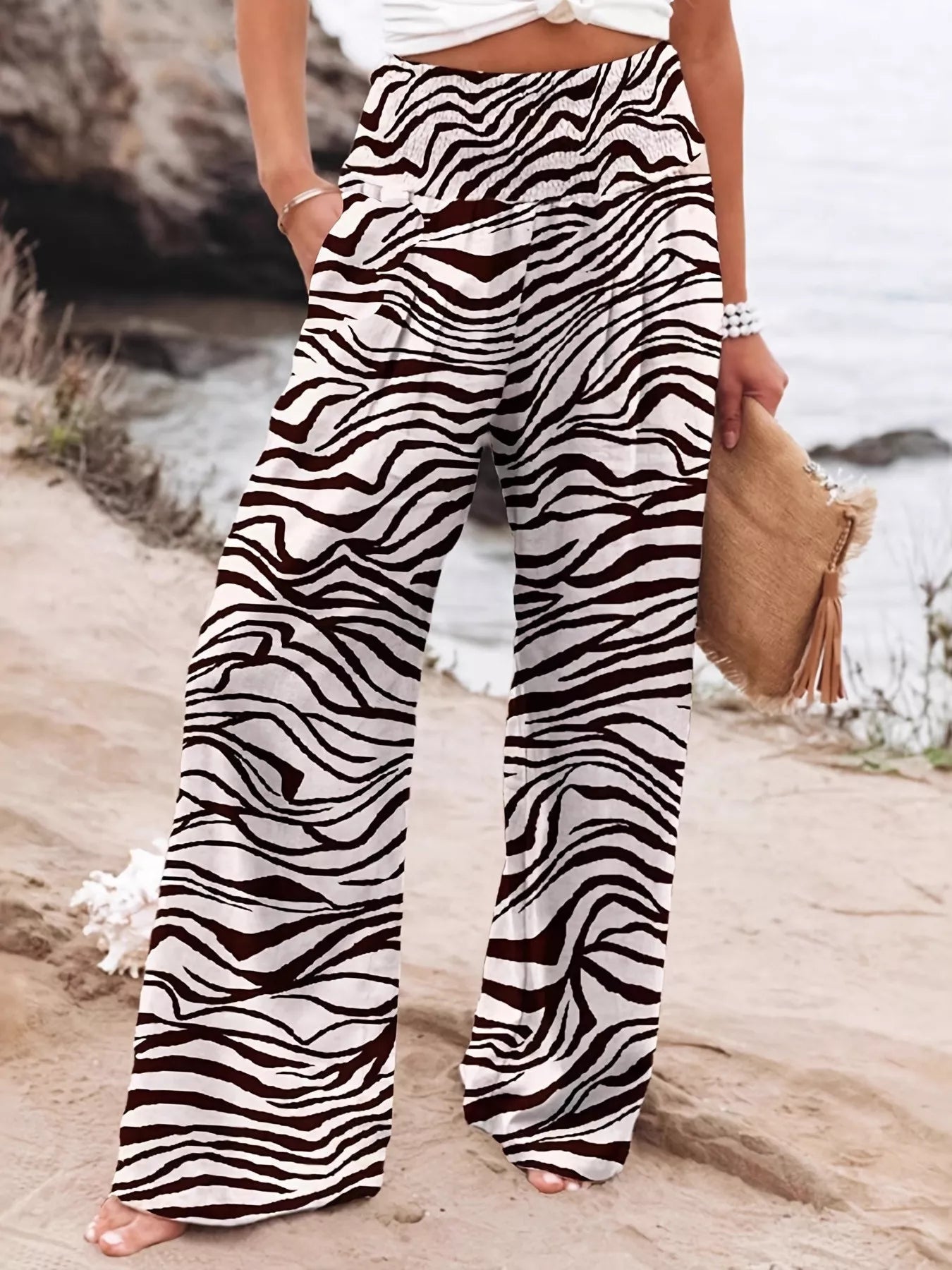 Plus Size Zebra Print High Waist Wide Leg Pants - Flip Flop Dynasty