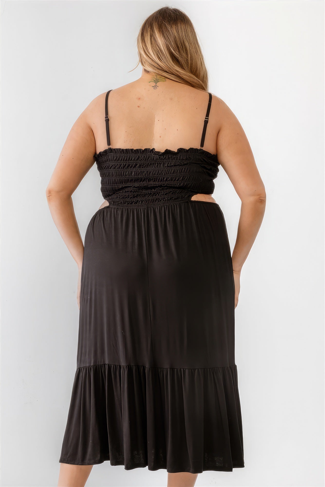Plus Smocked Cut - out Strappy Flare Hem Midi Dress - Flip Flop Dynasty