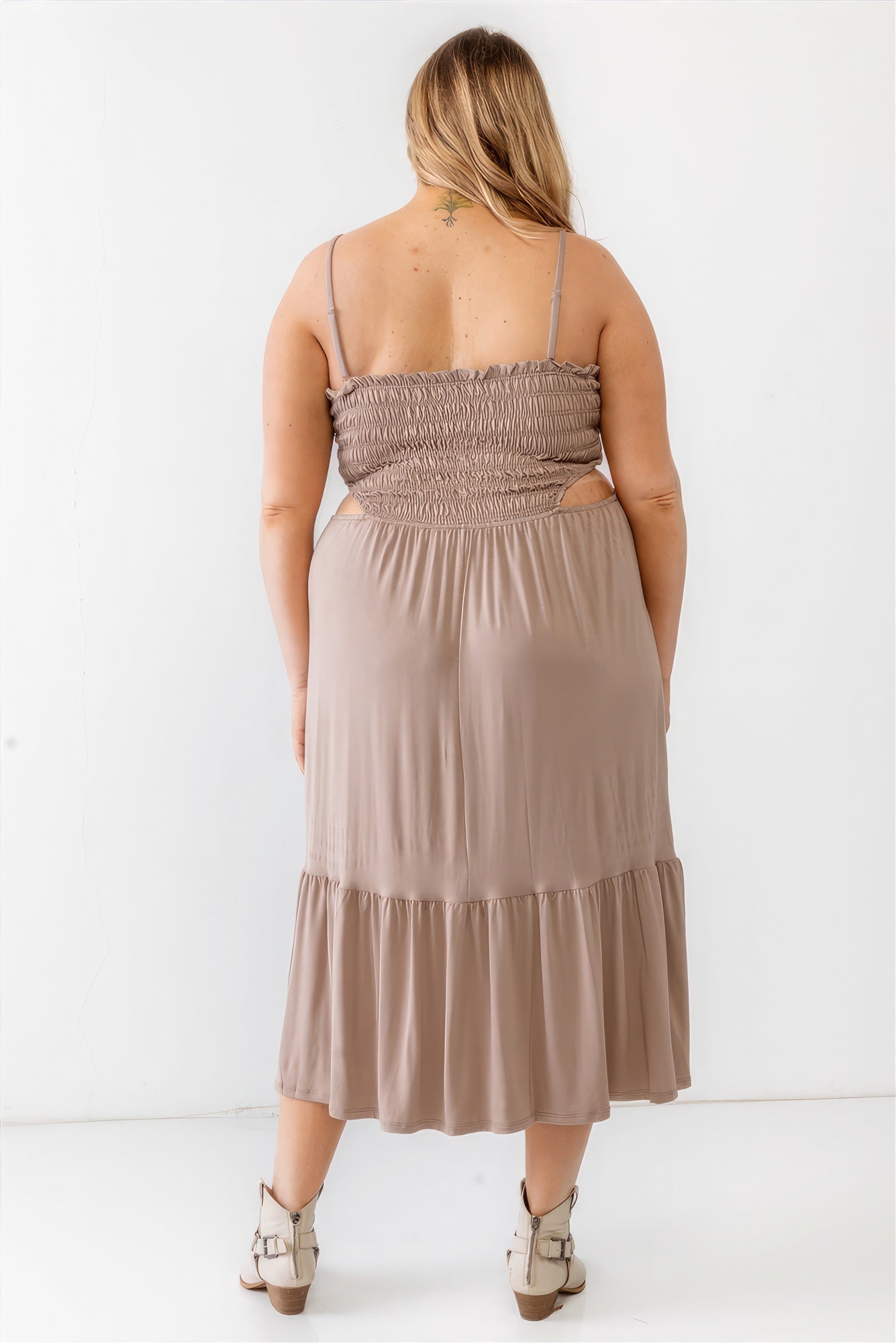 Plus Smocked Cut - out Strappy Flare Hem Midi Dress - Flip Flop Dynasty