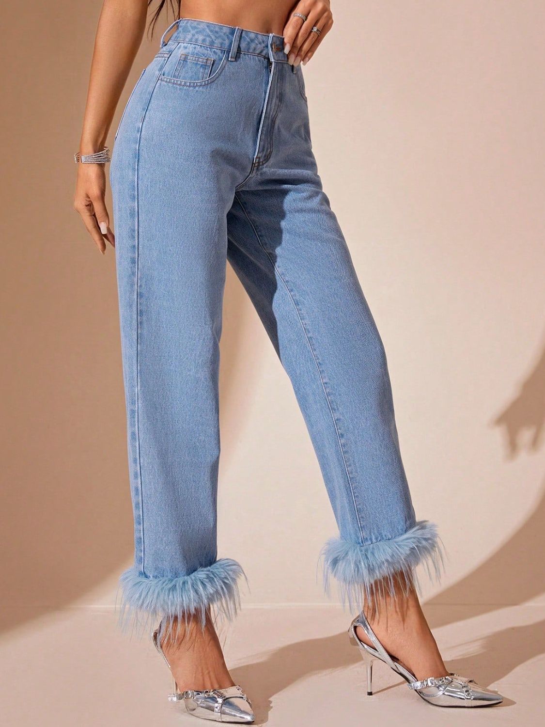 Plush Hem High Rise Straight Jeans - Flip Flop Dynasty