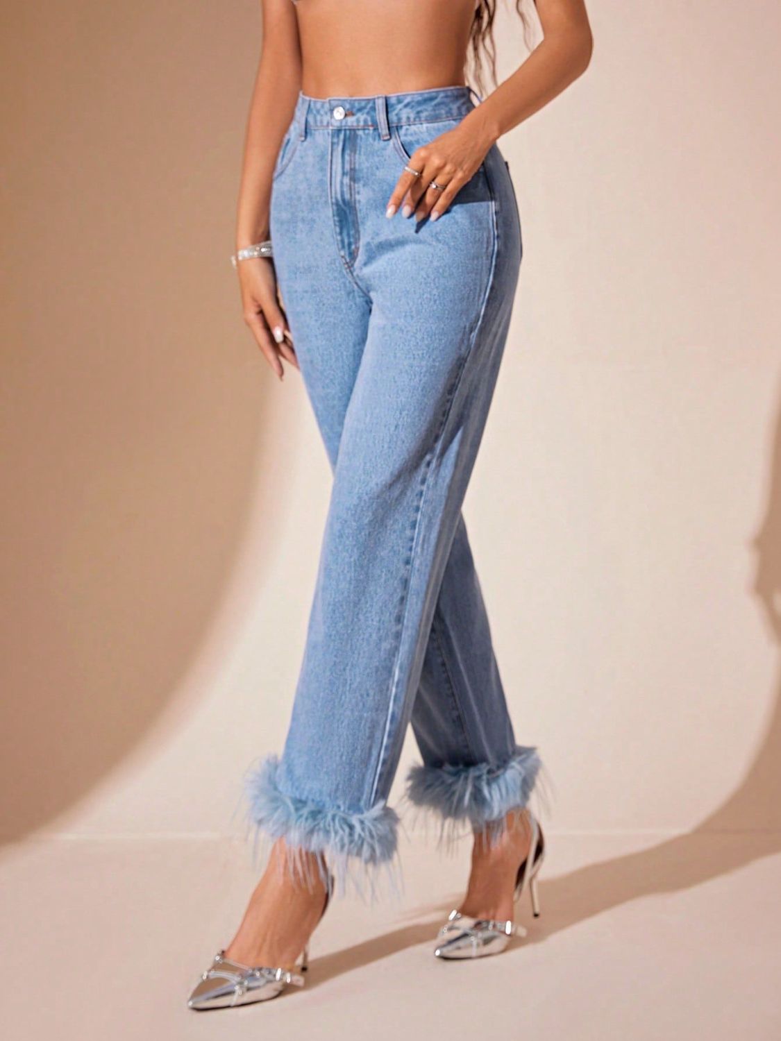 Plush Hem High Rise Straight Jeans - Flip Flop Dynasty